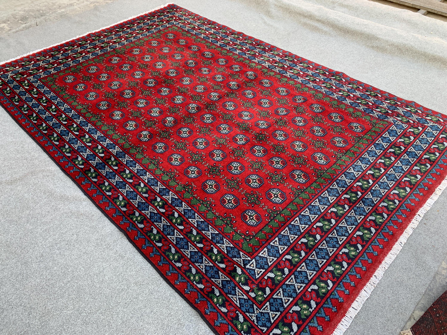 7x10 ft Red Aqcha Rug Afghan Handmade Wool Rug, Ersari design Rug Oriental Turkmen Rug, High Pile Rug  Bedroom Dining Table Living Room Rug.