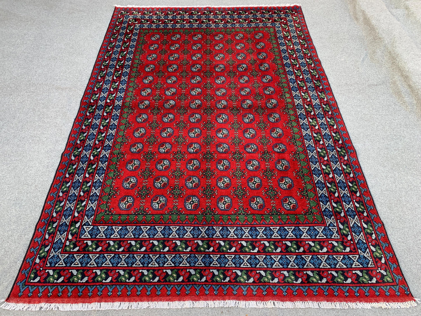 7x10 ft Red Aqcha Rug Afghan Handmade Wool Rug, Ersari design Rug Oriental Turkmen Rug, High Pile Rug  Bedroom Dining Table Living Room Rug.