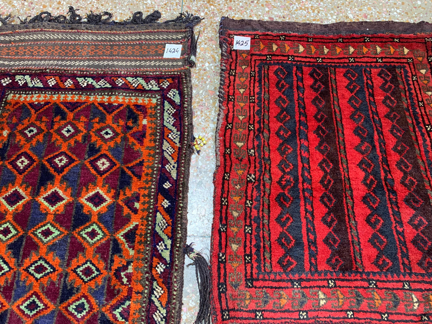 Set of 2 Vintage Balisht Rug Handmade Afghan Wool Rug, Oriental Antique Rug, Turkmen Tribal Rug, Cushion Cover Rug Small Entryway Rug 2x3 ft