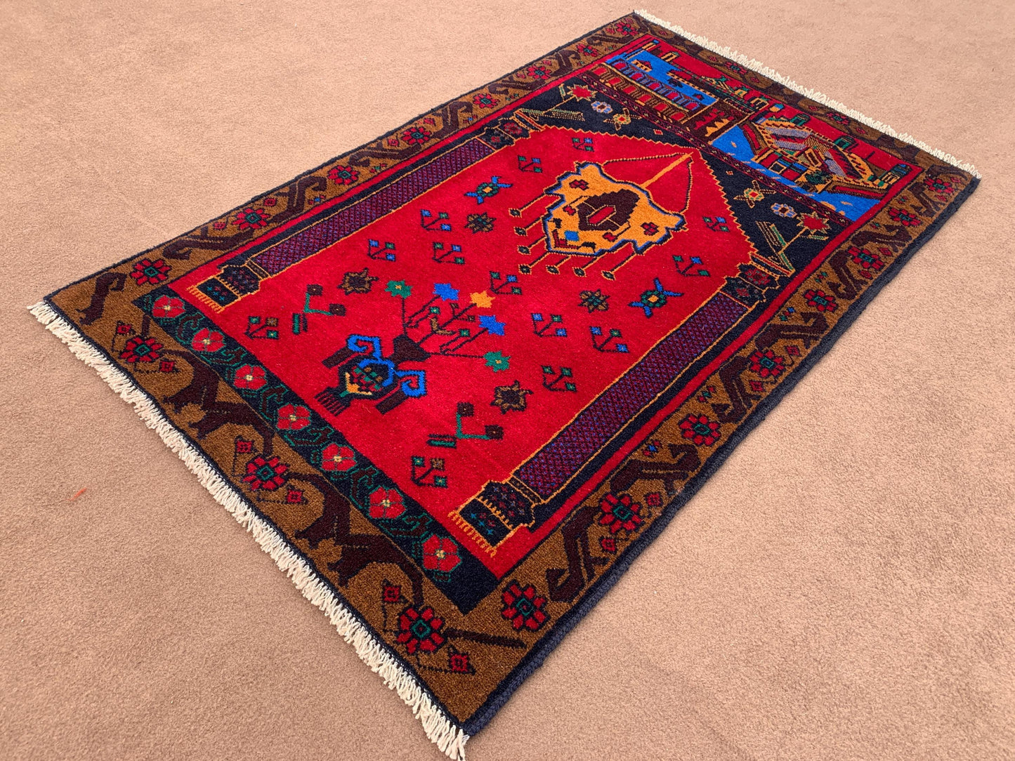 3x5 ft Red Vintage Prayer Rug Handmade Afghan Prayer Rug,