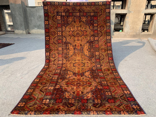 Antique Baluchi Rug 4x6 ft Handmade Afghan Rug Geometric Area Rug Low Pile Rug Oriental Wool Rug Tribal Vintage Rug Bedroom Rug Kitchen Rug.