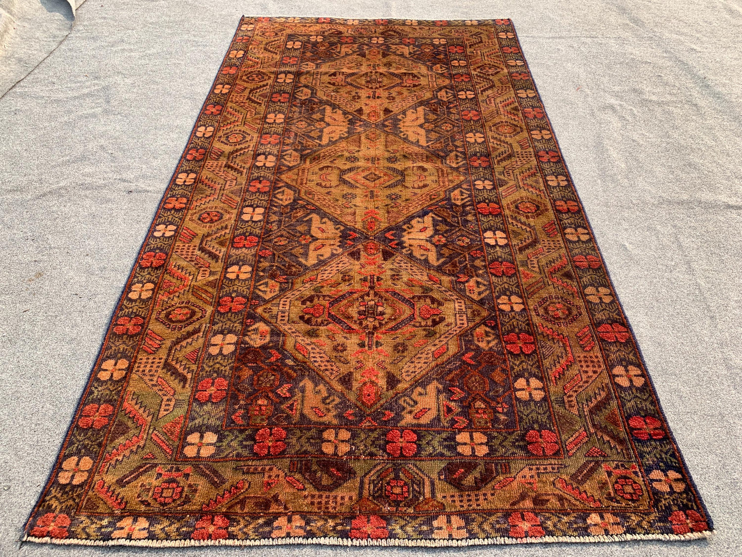 Antique Baluchi Rug 4x6 ft Handmade Afghan Rug Geometric Area Rug Low Pile Rug Oriental Wool Rug Tribal Vintage Rug Bedroom Rug Kitchen Rug.