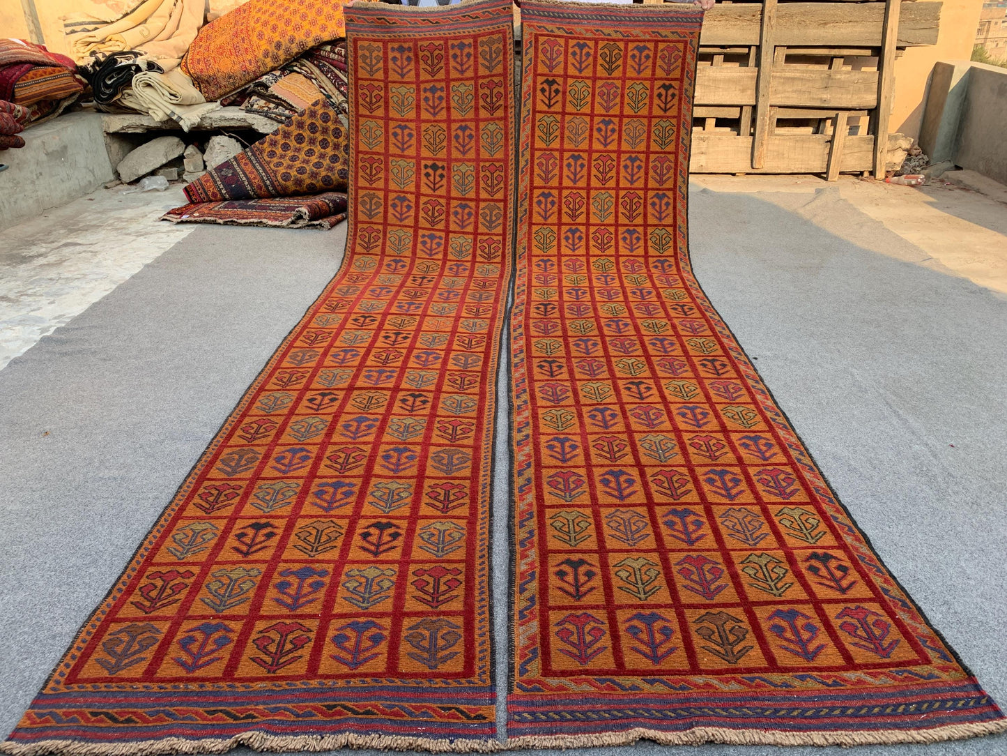 3x12 ft Set of 2 Piece Nokar Runner Kilim Rug, Handmade Afghan Wool Rug Vintage Berjesta Rug, Oriental High Low Pile Rug Hallway Runner Rug.