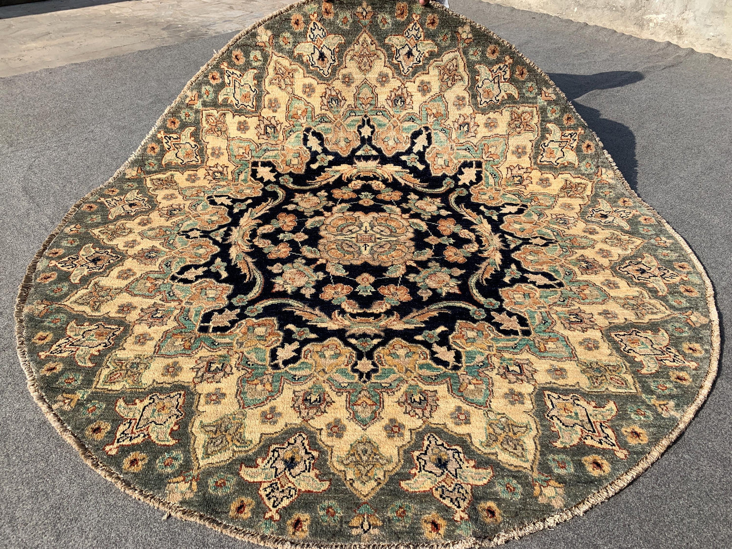 Black Beige Round Chobi Rug 6x6 ft Afghan Handmade Natural Wool Rug, Floral Chobi Rug, Home Decor Rug, Oriental Turkmen Rug Table Round Rug.