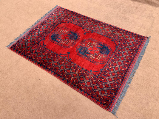 3x5 ft Red Vintage Rug Turkmen Tekke Rug