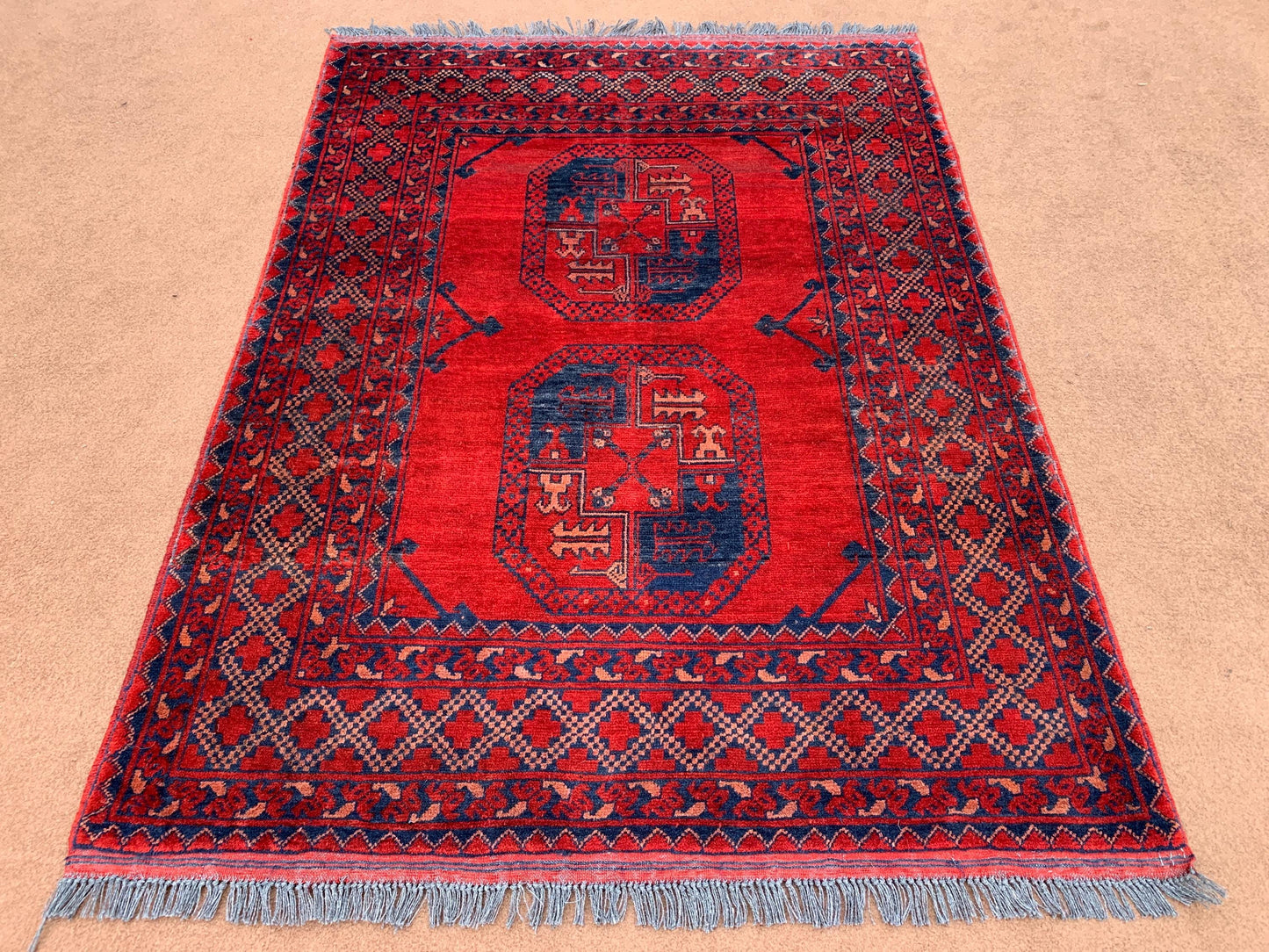 3x5 ft Red Vintage Rug Turkmen Tekke Rug