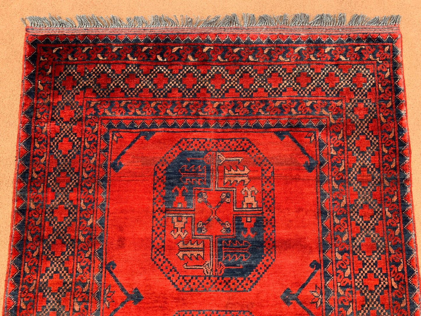 3x5 ft Red Vintage Rug Turkmen Tekke Rug