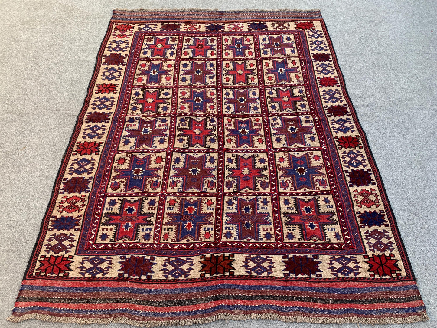 6x8 ft Vintage Berjesta Kilim Rug Afghan Handmade Wool Rug, Nokar design Rug Herati Berjesta Rug High Low Pile Rug Oriental Rug Bedroom Rug.