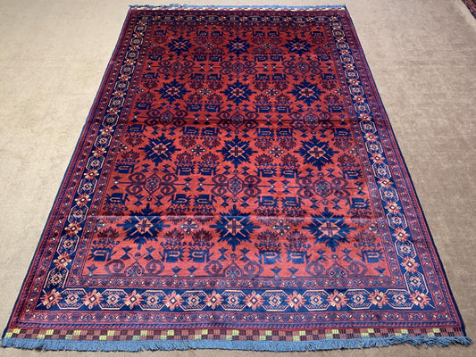 7x10 Vintage Afghan Rug Handmade Wool Rug, Bukhara design Khal Muhammadi Rug,, Oriental Khamyab Rug 6.11x9.5 ft Bedroom Rug Living Room Rug.