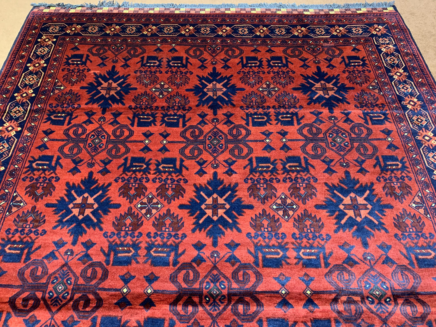 7x10 Vintage Afghan Rug Handmade Wool Rug, Bukhara design Khal Muhammadi Rug,, Oriental Khamyab Rug 6.11x9.5 ft Bedroom Rug Living Room Rug.