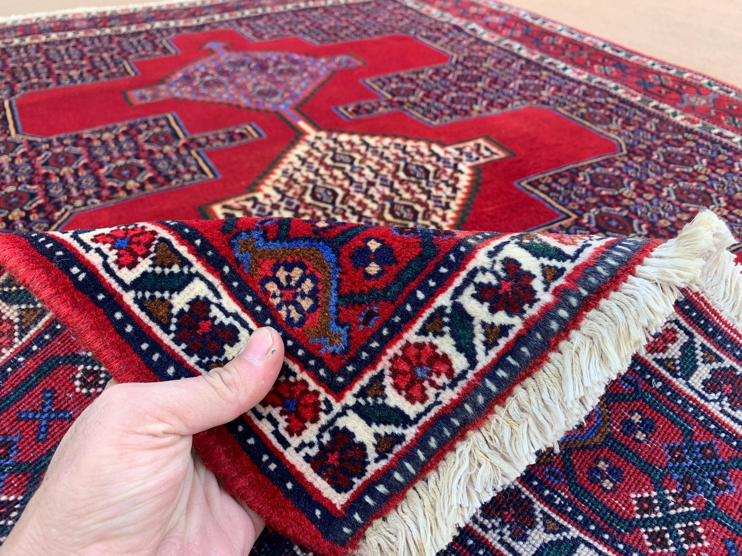 Vintage Heriz Rug 4x6 ft Handmade Red Rug Oriental Wool Rug, Tribal Afghan Rug One of Kind Rug Heriz design Rug, Antique Bedroom Office Rug.