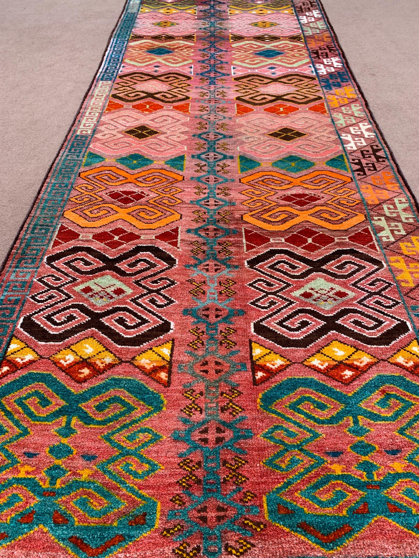 4x10 ft Antique Runner Rug Handmade Afghan Rug Pattern design Rug Tribal Turkmen Rug Oriental Wool Rug Vintage High Pile Hallway Runner Rug.