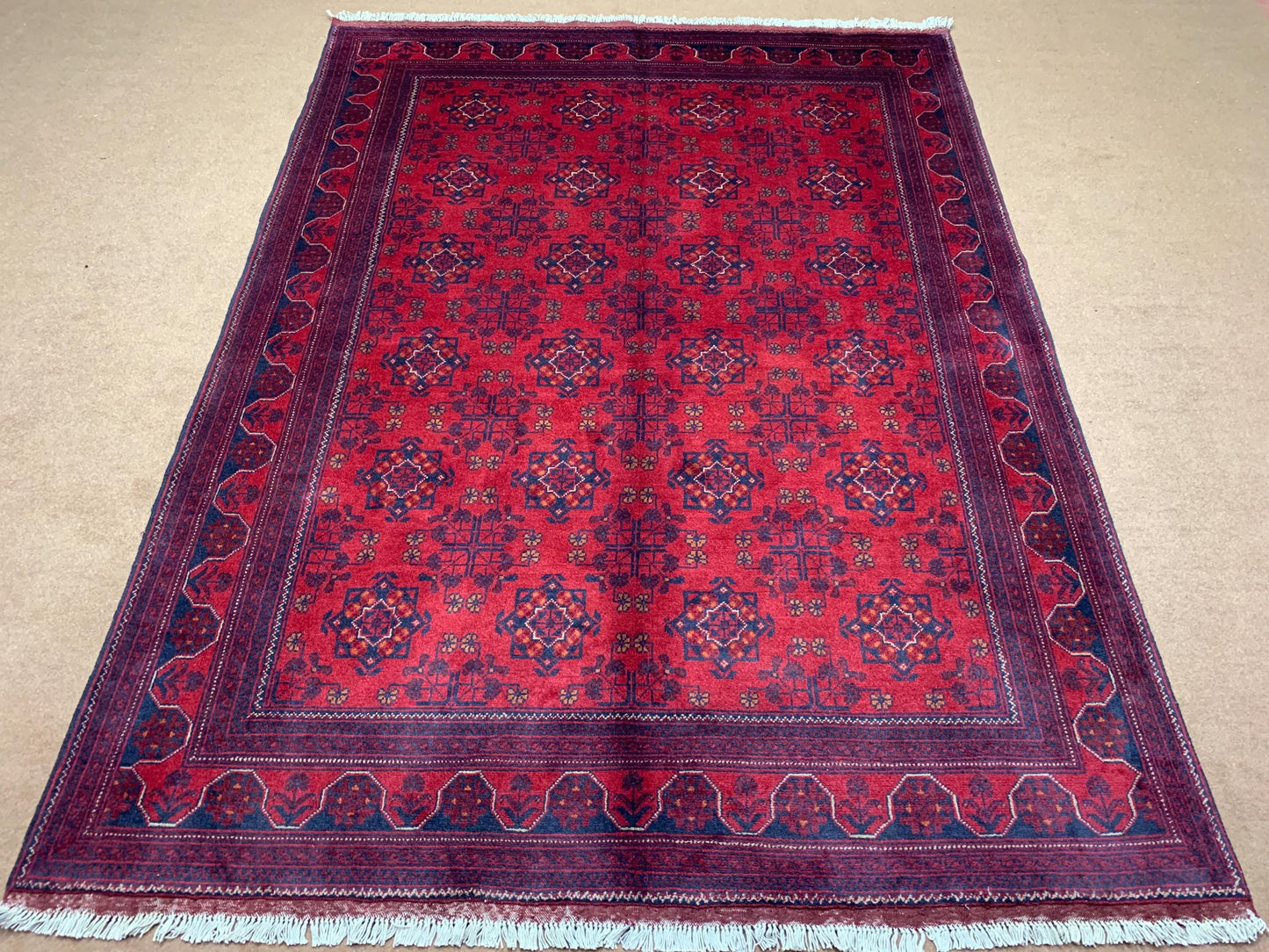 6x8 ft Red Floral Afghan Rug Handmade Wool Rug, Bukhara design Rug Khal Muhammadi Rug, Oriental Turkmen Rug Bedroom Rug Living Room Rug etc.