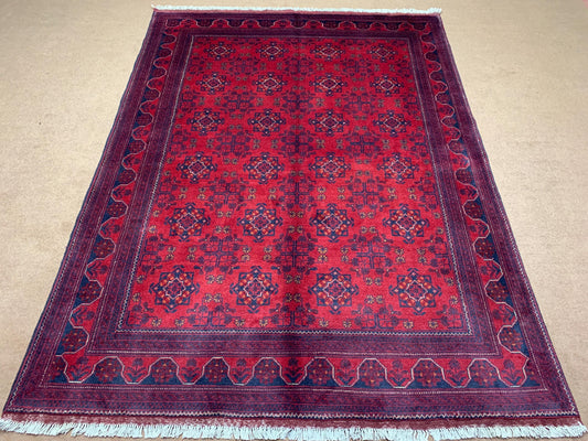 6x8 ft Red Floral Afghan Rug Handmade Wool Rug, Bukhara design Rug Khal Muhammadi Rug, Oriental Turkmen Rug Bedroom Rug Living Room Rug etc.