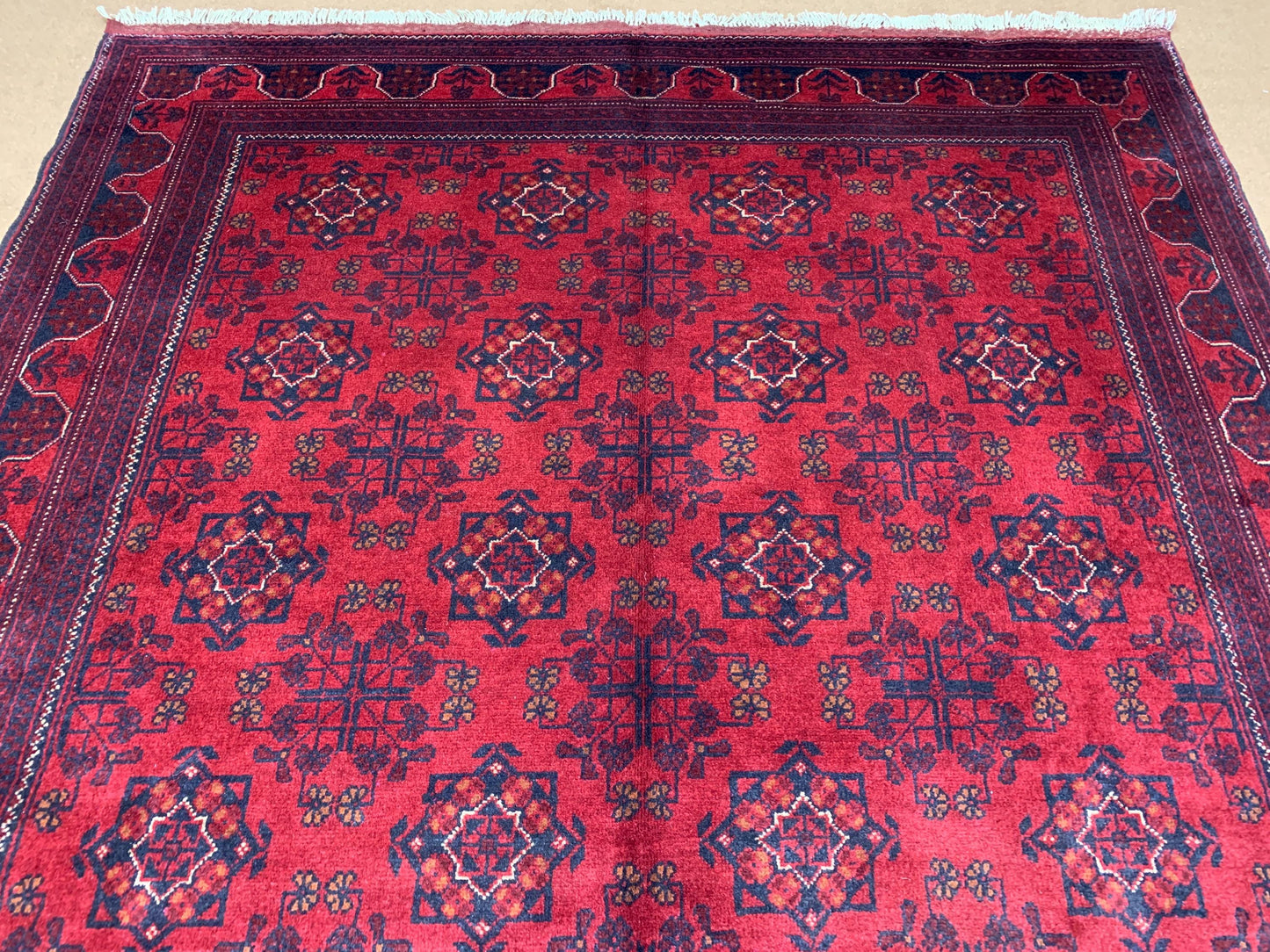 6x8 ft Red Floral Afghan Rug Handmade Wool Rug, Bukhara design Rug Khal Muhammadi Rug, Oriental Turkmen Rug Bedroom Rug Living Room Rug etc.