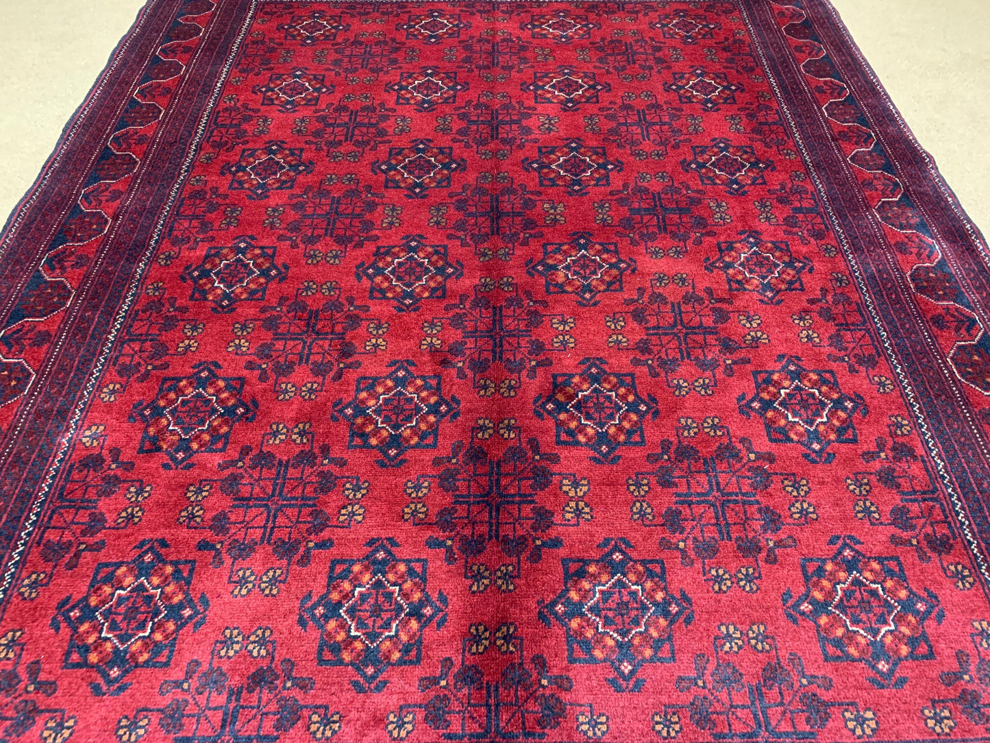 6x8 ft Red Floral Afghan Rug Handmade Wool Rug, Bukhara design Rug Khal Muhammadi Rug, Oriental Turkmen Rug Bedroom Rug Living Room Rug etc.