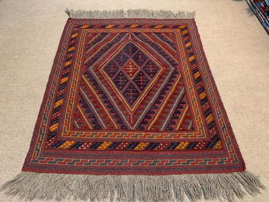 Vintage Square Rug 4x4 ft Handmade Afghan Rug Geometric Wool Rug Mashwani Kilim Rug Tribal Turkmen Rug Oriental Area Rug Bedroom Kitchen Rug