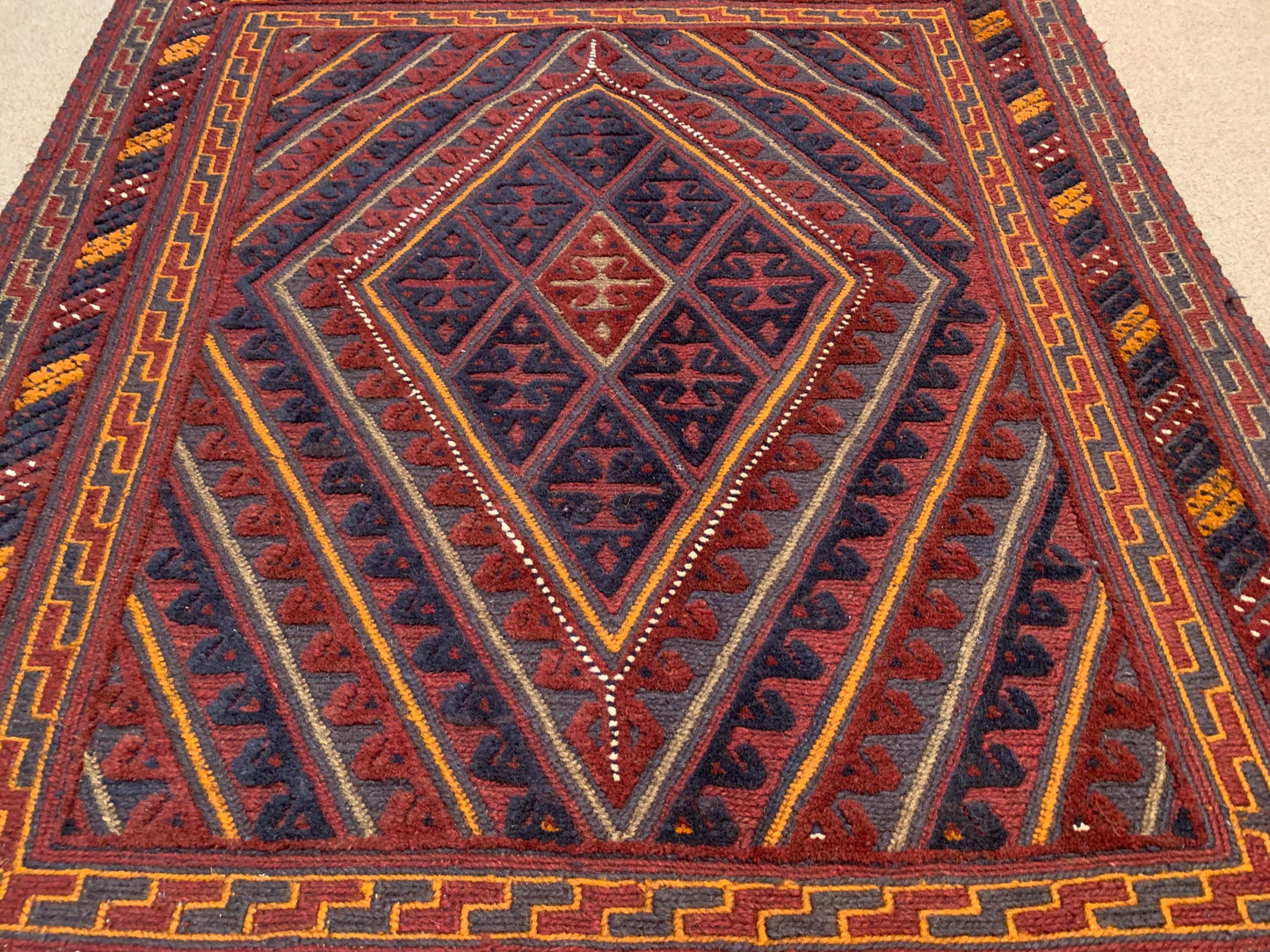 Vintage Square Rug 4x4 ft Handmade Afghan Rug Geometric Wool Rug Mashwani Kilim Rug Tribal Turkmen Rug Oriental Area Rug Bedroom Kitchen Rug