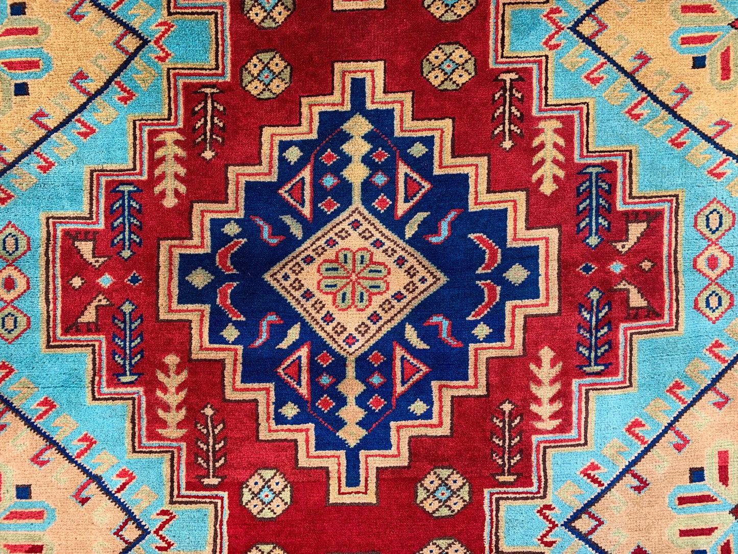 Afghan Handmade Wool Rug 4x6 ft Geometric Area Rug Peshawari Kazak Rug, Turkmen tribal Rug Soft Pile Rug Home Decor Rug Kitchen Bedroom Rug.