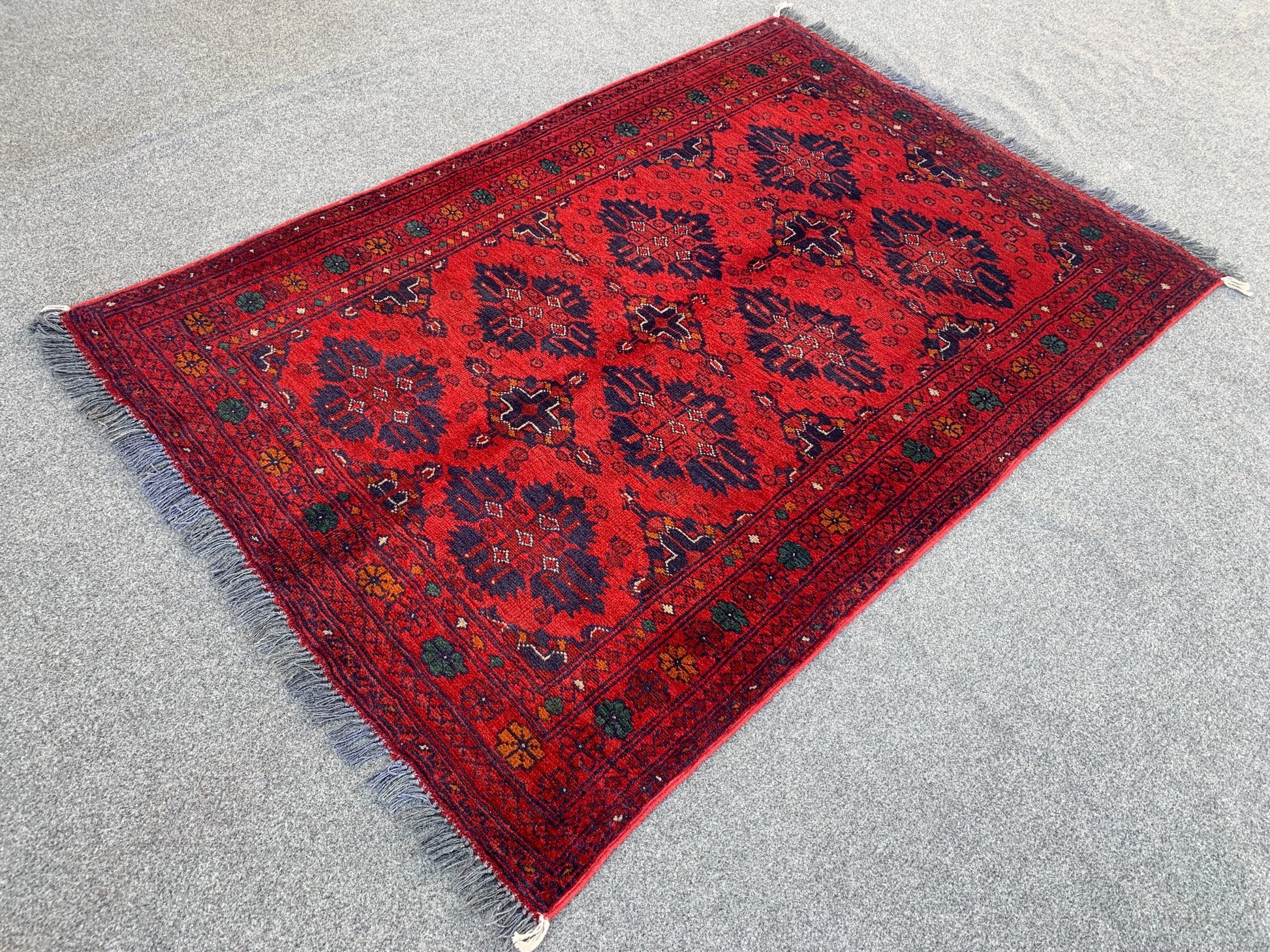 Bukhara Vintage Rug 3x5 ft Handmade Afghan Rug Tribal Wool Area Rug Red Bukhara Rug Oriental Geometric Rug Kitchen Rug Entryway Bedroom Rug