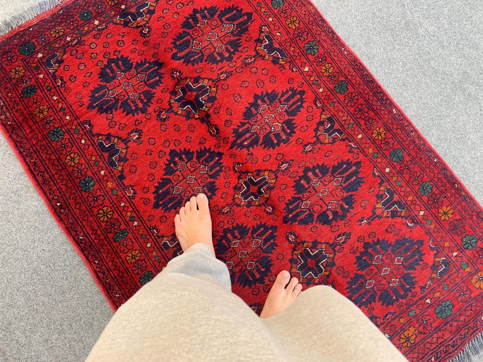 Bukhara Vintage Rug 3x5 ft Handmade Afghan Rug Tribal Wool Area Rug Red Bukhara Rug Oriental Geometric Rug Kitchen Rug Entryway Bedroom Rug
