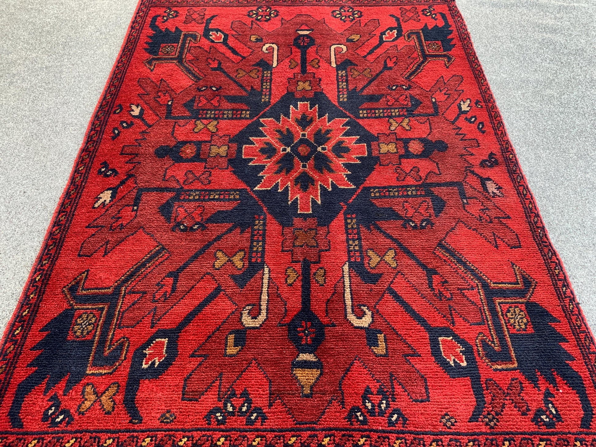 Bukhara Vintage Rug 3x4 ft Handmade Afghan Rug Khal Muhammadi design Bukhara Rug, Tribal Wool Area Rug Oriental Rug Kitchen Rug Bedroom Rug.