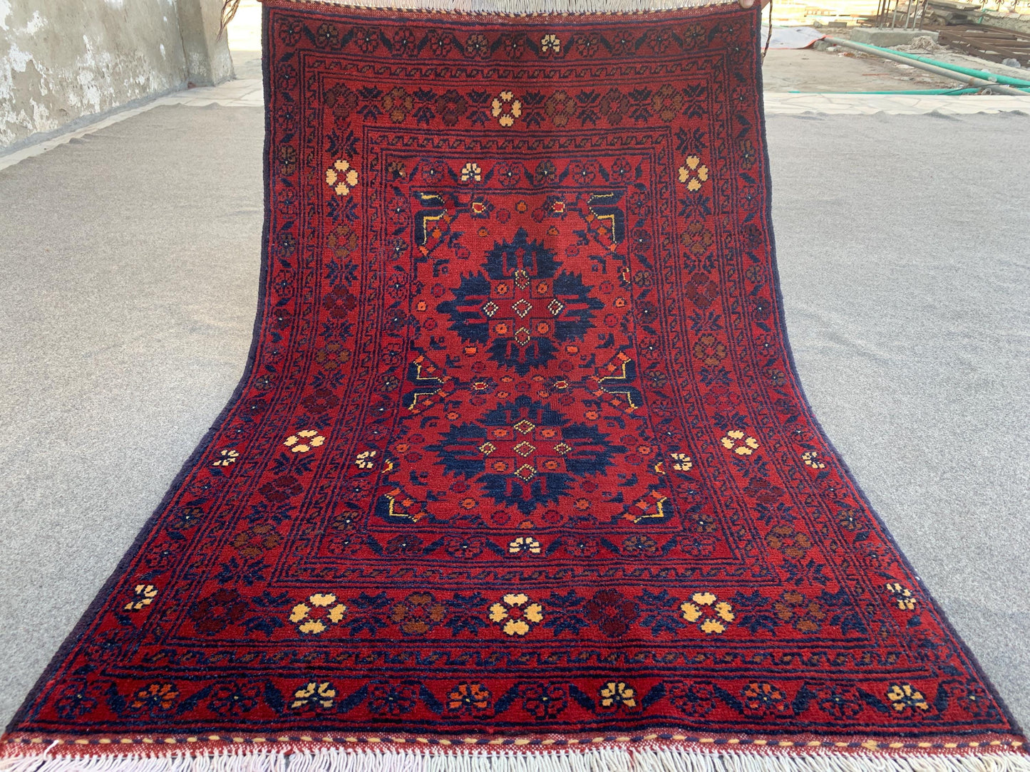 Vintage Bukhara Rug 3x4 ft Handmade Afghan Rug, Tribal Wool Area Rug Oriental Bukhara Rug, Geometric Area Rug, Entryway Kitchen Bedroom Rug.