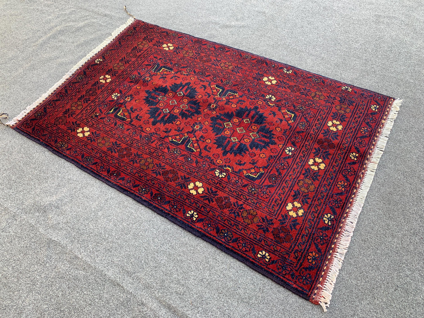 Vintage Bukhara Rug 3x4 ft Handmade Afghan Rug, Tribal Wool Area Rug Oriental Bukhara Rug, Geometric Area Rug, Entryway Kitchen Bedroom Rug.