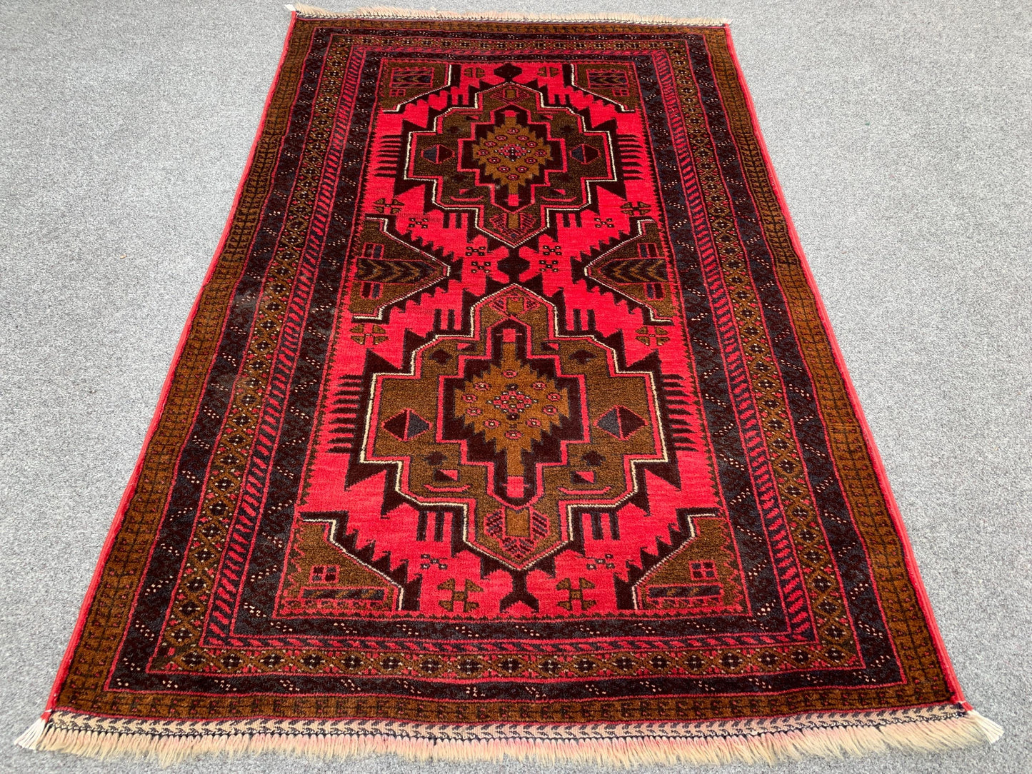 Vintage Red Rug, 3x4 ft Handmade Afghan Rug, Herati Baluchi Rug, Geometric Area Rug, Oriental Wool Rug, Rugs for Bedroom Kitchen Office Rug.