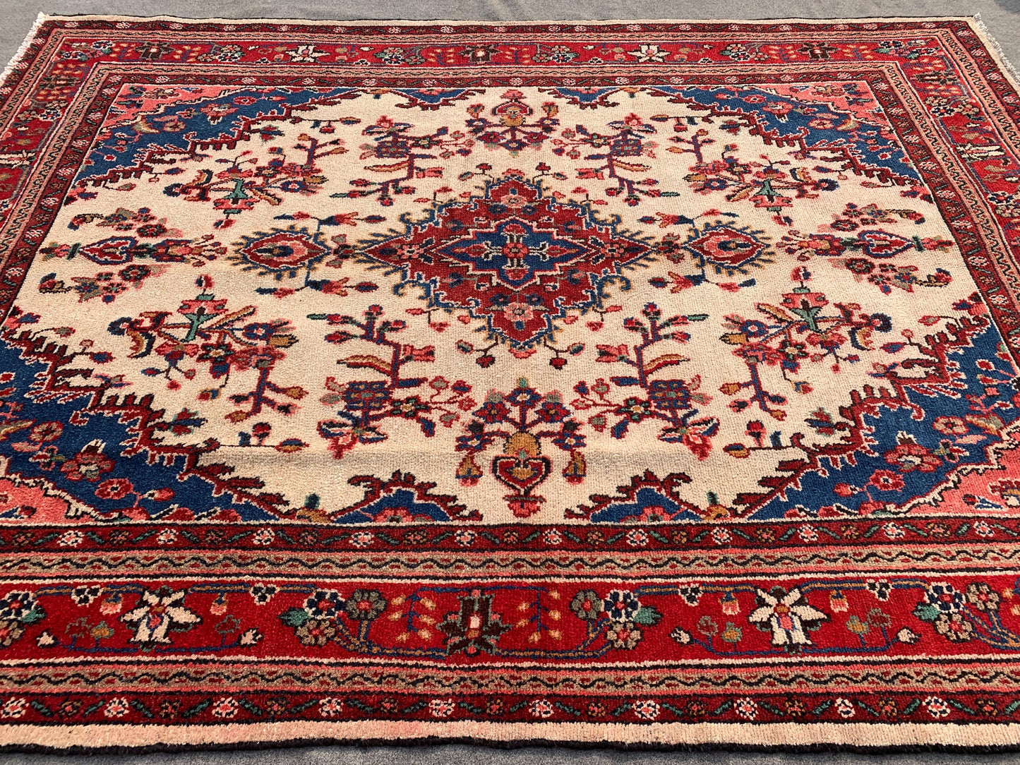 Floral Turkish design Rug 7x10 ft Handmade Wool Rug Vintage Afghan Rug, Turkmen Tribal Rug Oriental Antique Rug Living Room Rug Bedroom Rug.