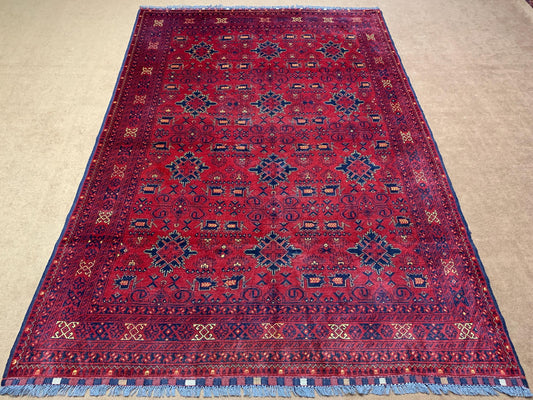 6x9 ft Vintage Afghan Rug Handmade Wool Rug, Kalisaye design Khal Muhammadi Rug Oriental Khamyab Rug 200x290 cm Bedroom Rug Living Room Rug.