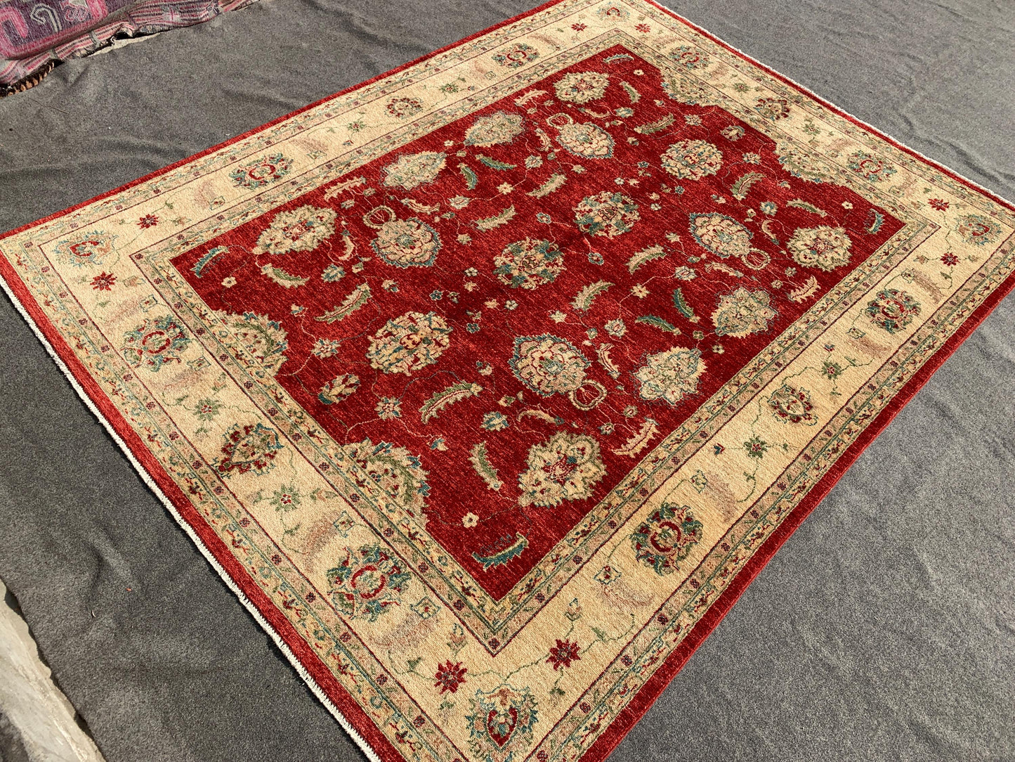 Red Beige Chobi Rug 6x8 ft Afghan High Quality Handmade Wool Rug