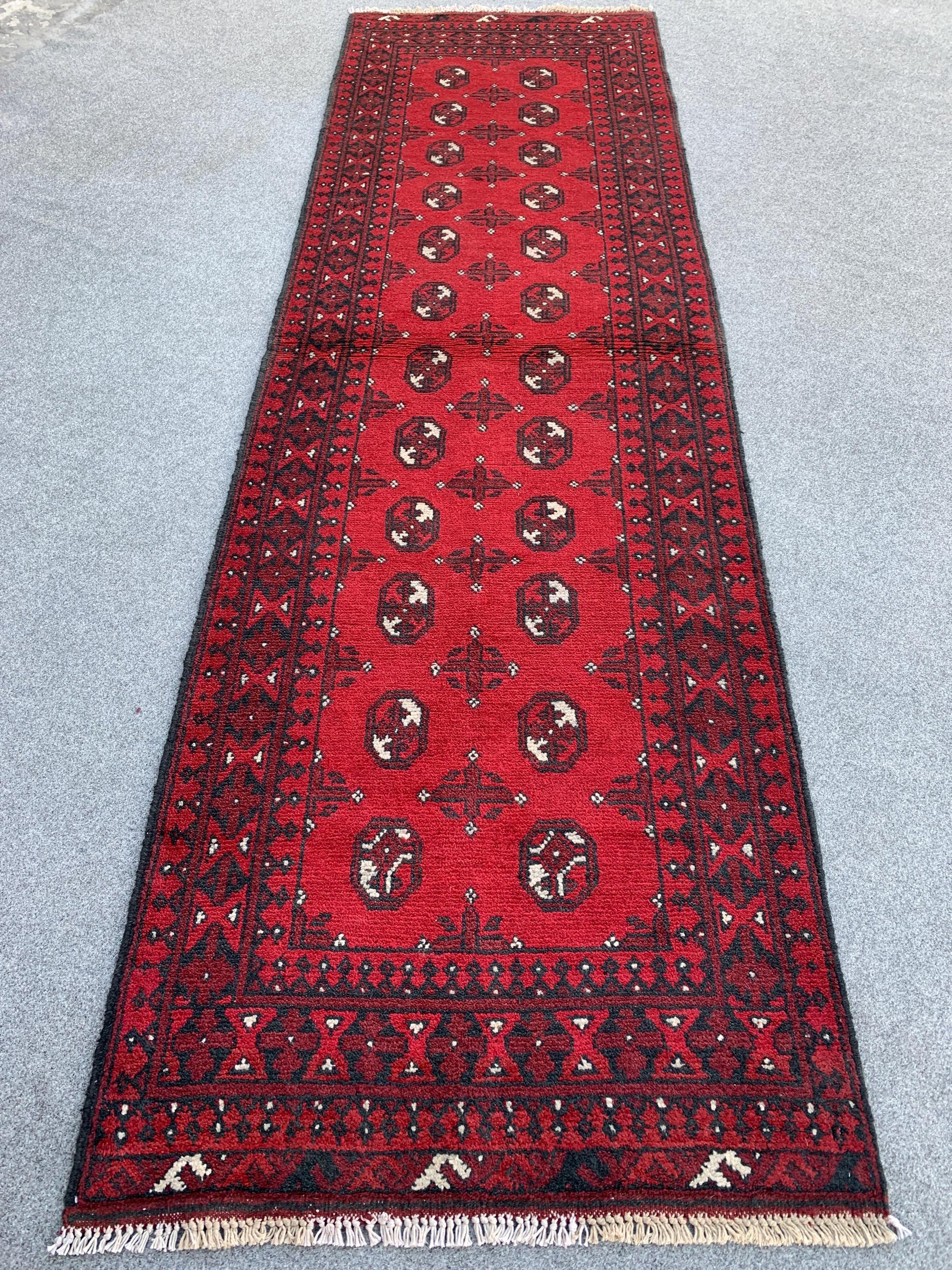 3x9 Red Aqcha Runner Rug Handmade Afghan Rug, Mowri design Aqcha Rug, Oriental Wool Rug High Pile Rug Hallway Runner Rug Kitchen Runner Rug.