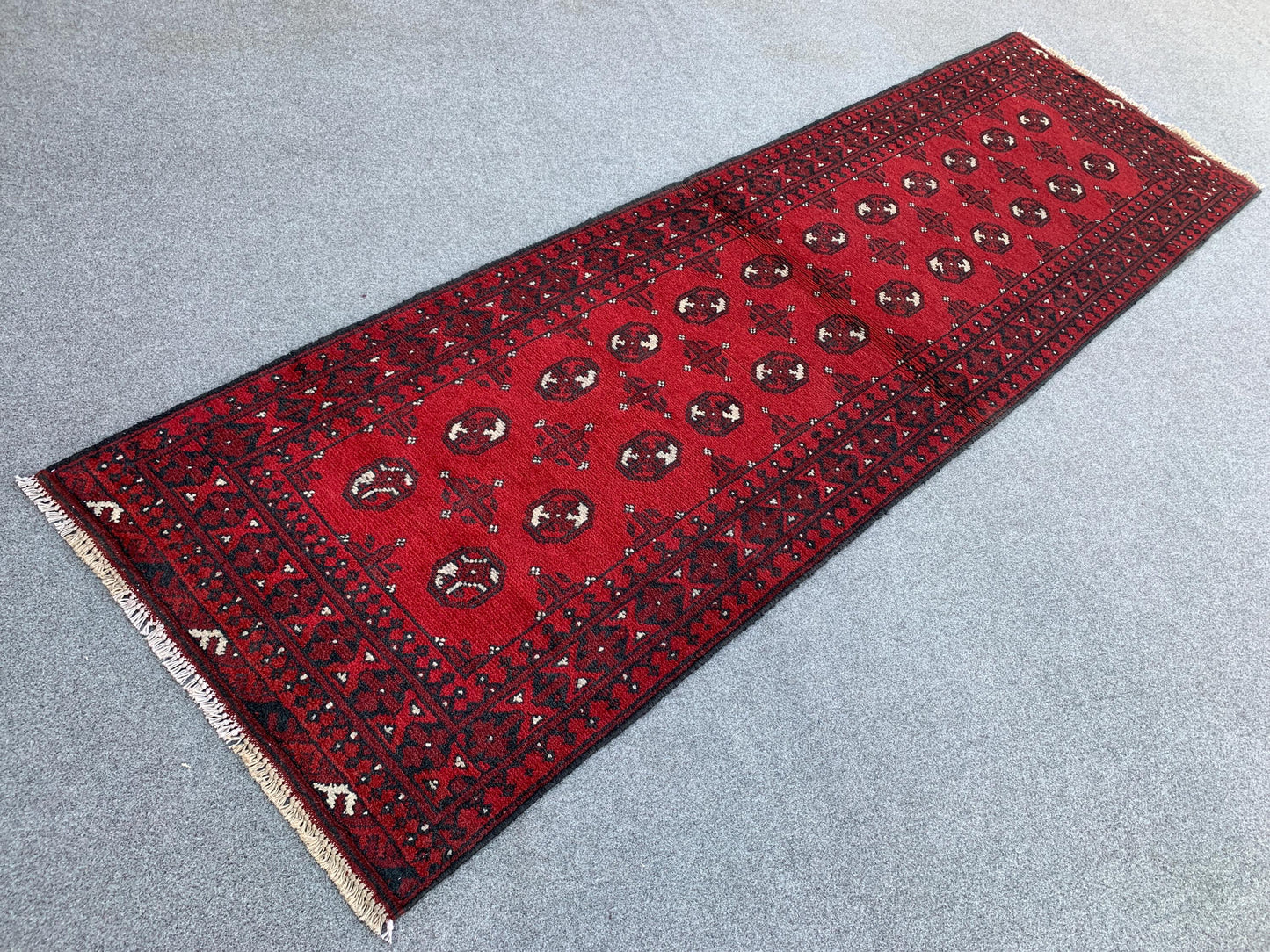 3x9 Red Aqcha Runner Rug Handmade Afghan Rug, Mowri design Aqcha Rug, Oriental Wool Rug High Pile Rug Hallway Runner Rug Kitchen Runner Rug.