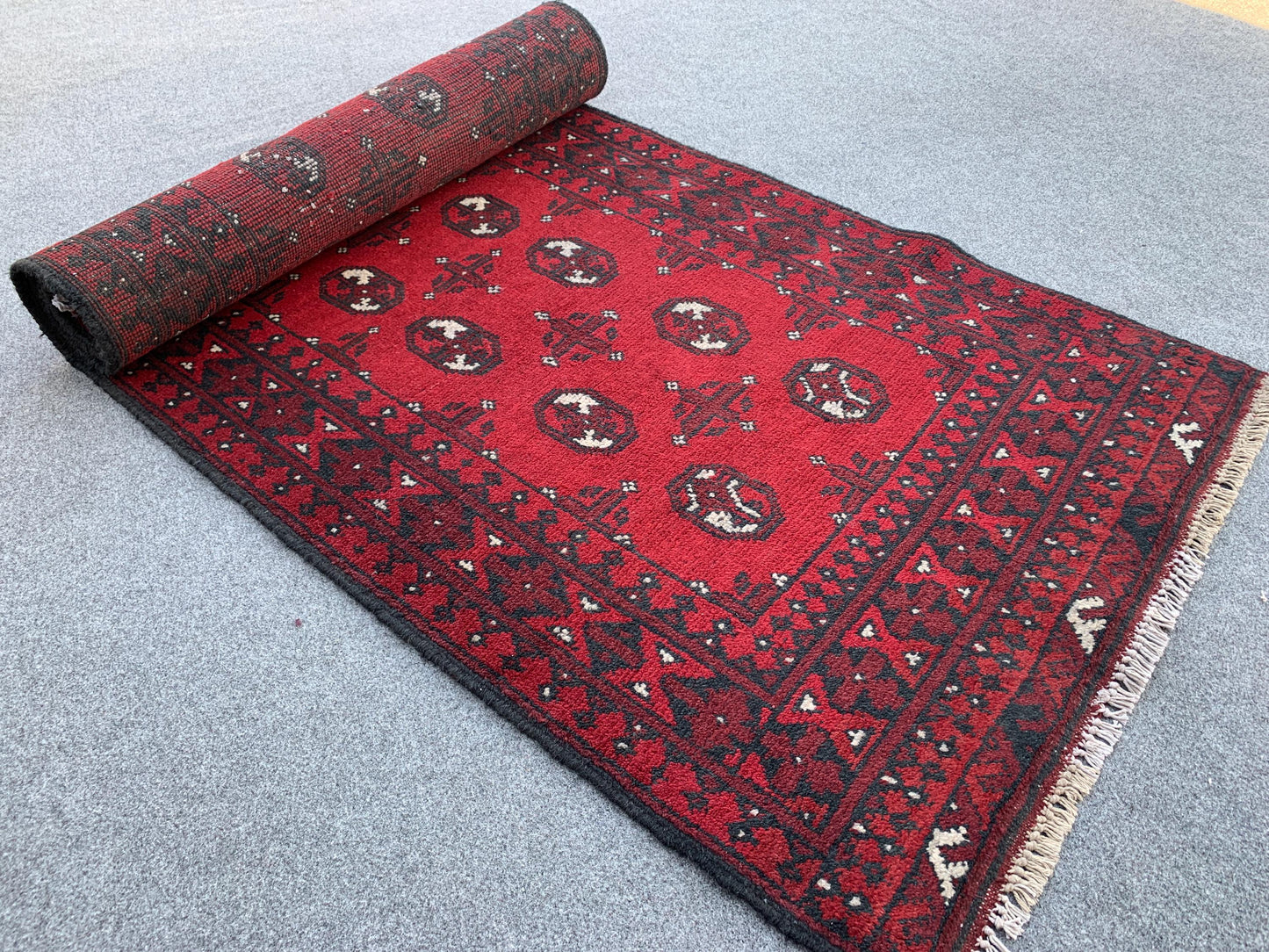 3x9 Red Aqcha Runner Rug Handmade Afghan Rug, Mowri design Aqcha Rug, Oriental Wool Rug High Pile Rug Hallway Runner Rug Kitchen Runner Rug.