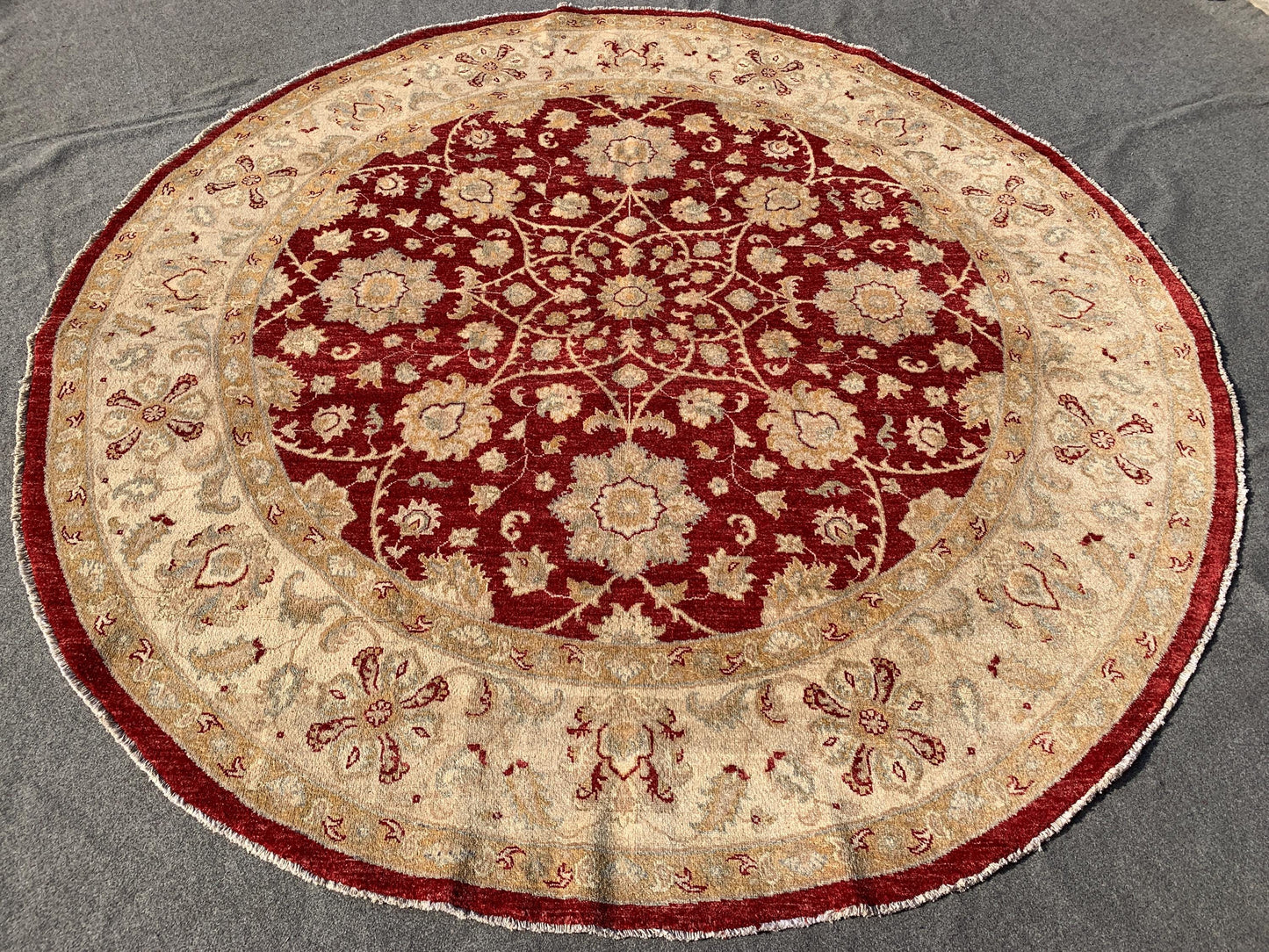 Red Beige Round Chobi Rug 8x8 ft Handmade Afghan Wool Rug Floral Chobi Rug Natural Dyes Rug Oriental Turkmen Rug Living Room Rug Bedroom Rug