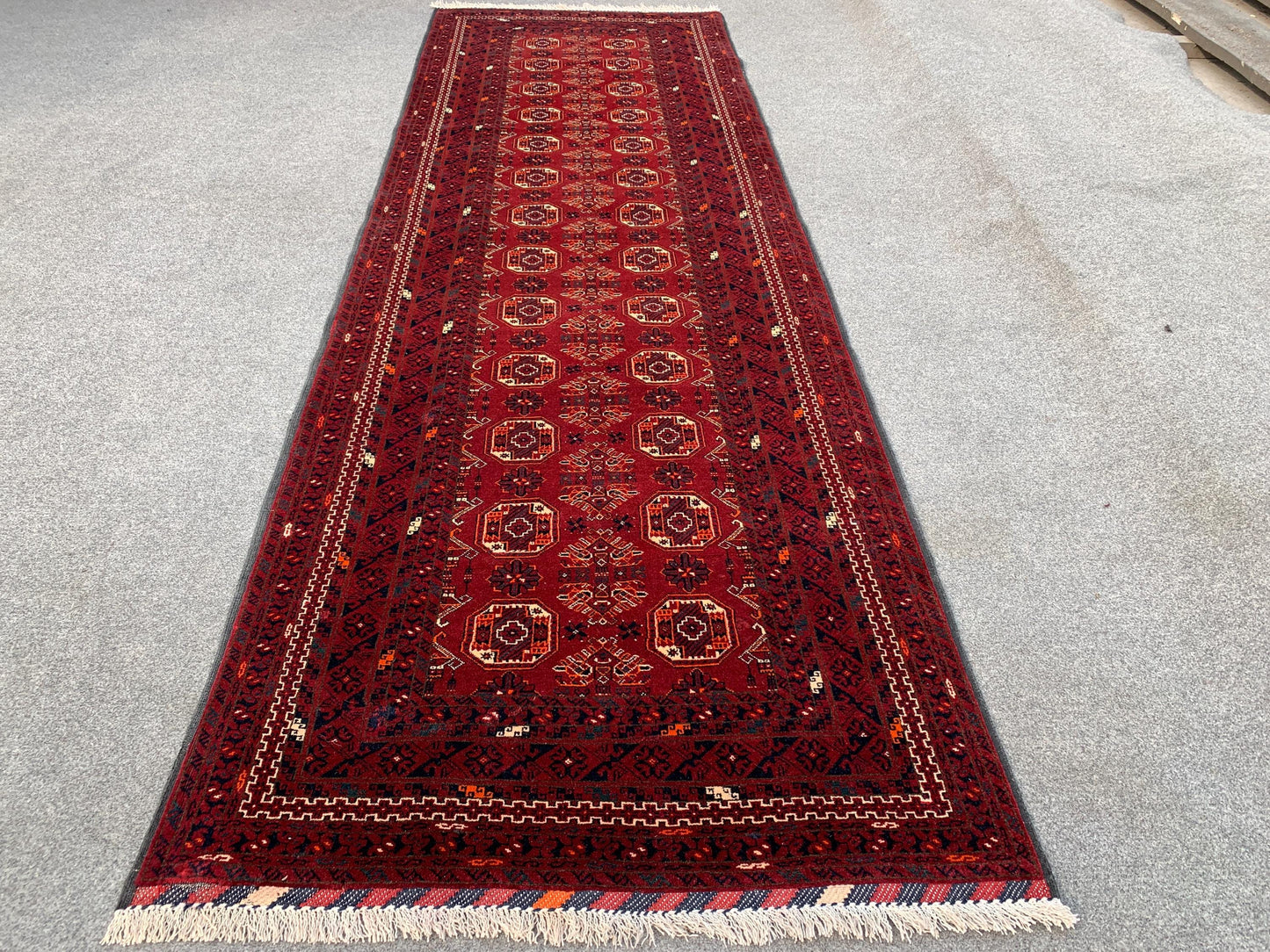 3x9 ft Vintage Kunduzi Runner Rug Afghan Handmade 100%Wool Rug Bukhara design Rug Gorgeous Red Rug Oriental Area Rug Hallway Runner Rug etc.