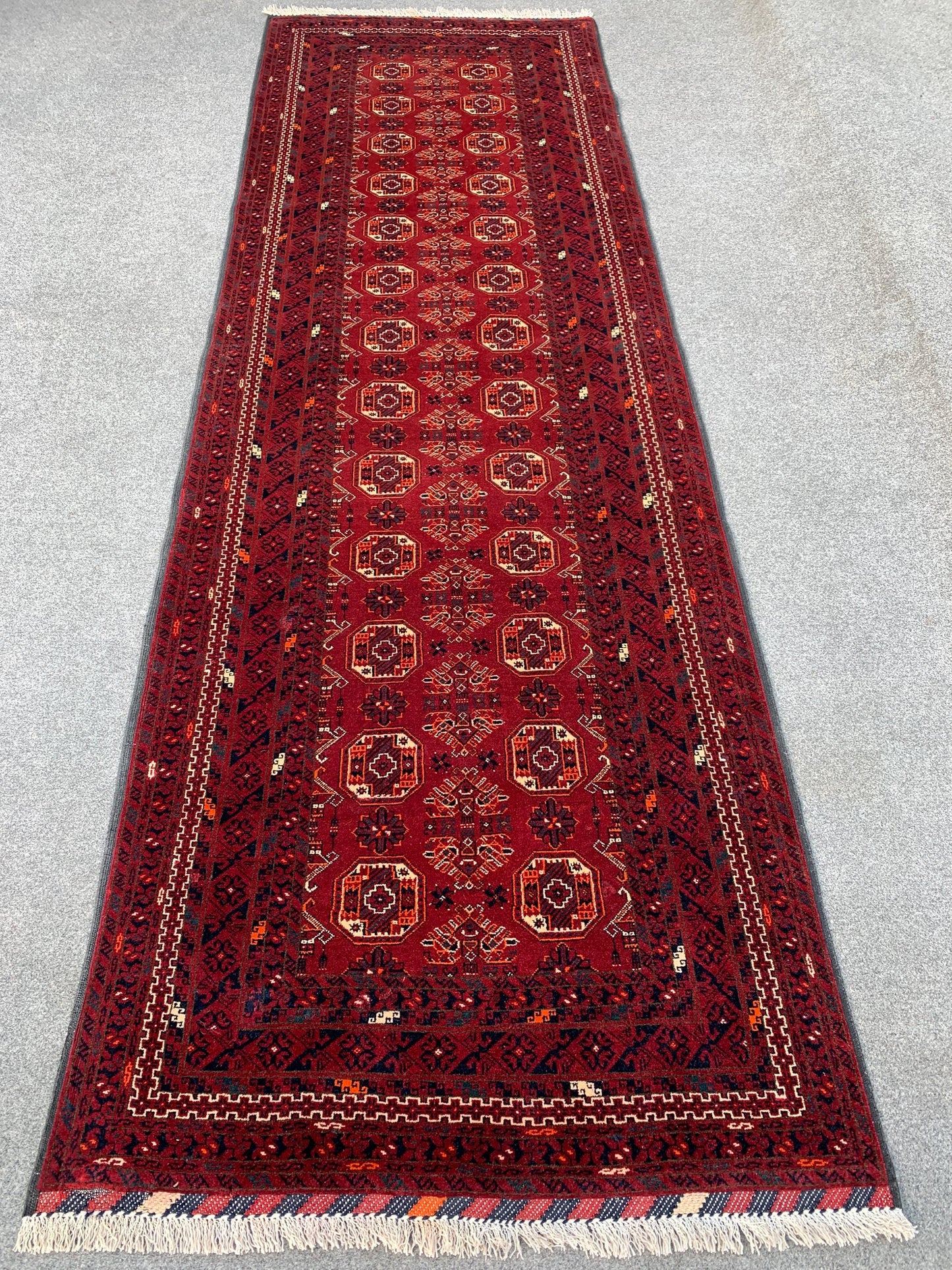 3x9 ft Vintage Kunduzi Runner Rug Afghan Handmade 100%Wool Rug Bukhara design Rug Gorgeous Red Rug Oriental Area Rug Hallway Runner Rug etc.