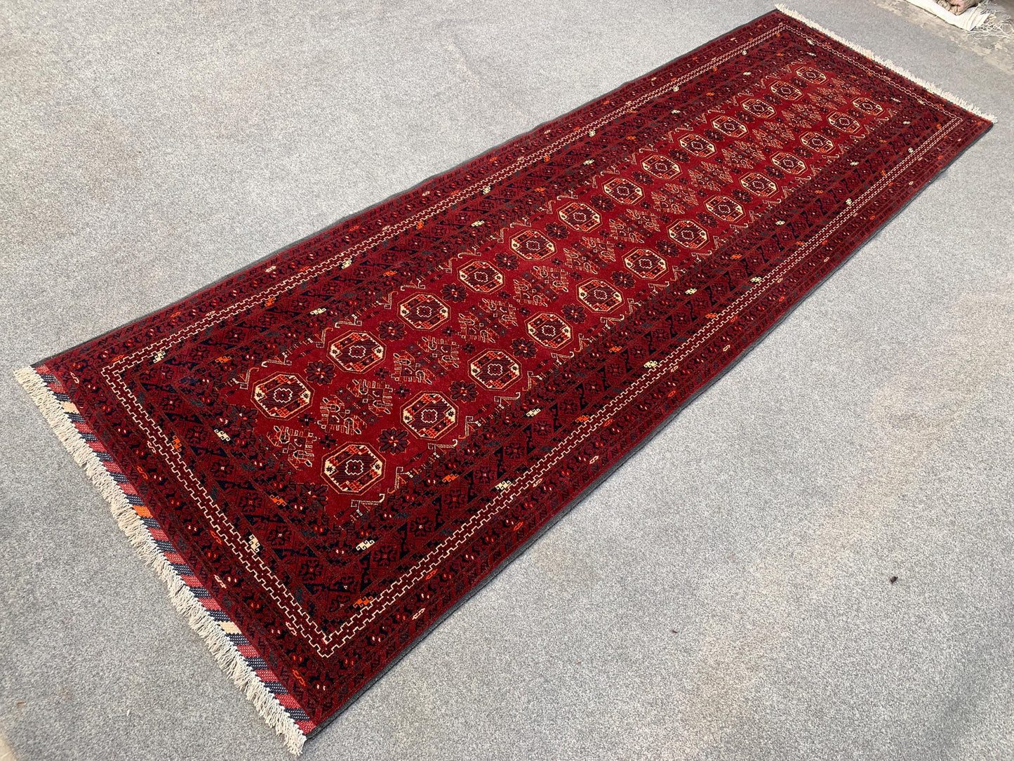 3x9 ft Vintage Kunduzi Runner Rug Afghan Handmade 100%Wool Rug Bukhara design Rug Gorgeous Red Rug Oriental Area Rug Hallway Runner Rug etc.