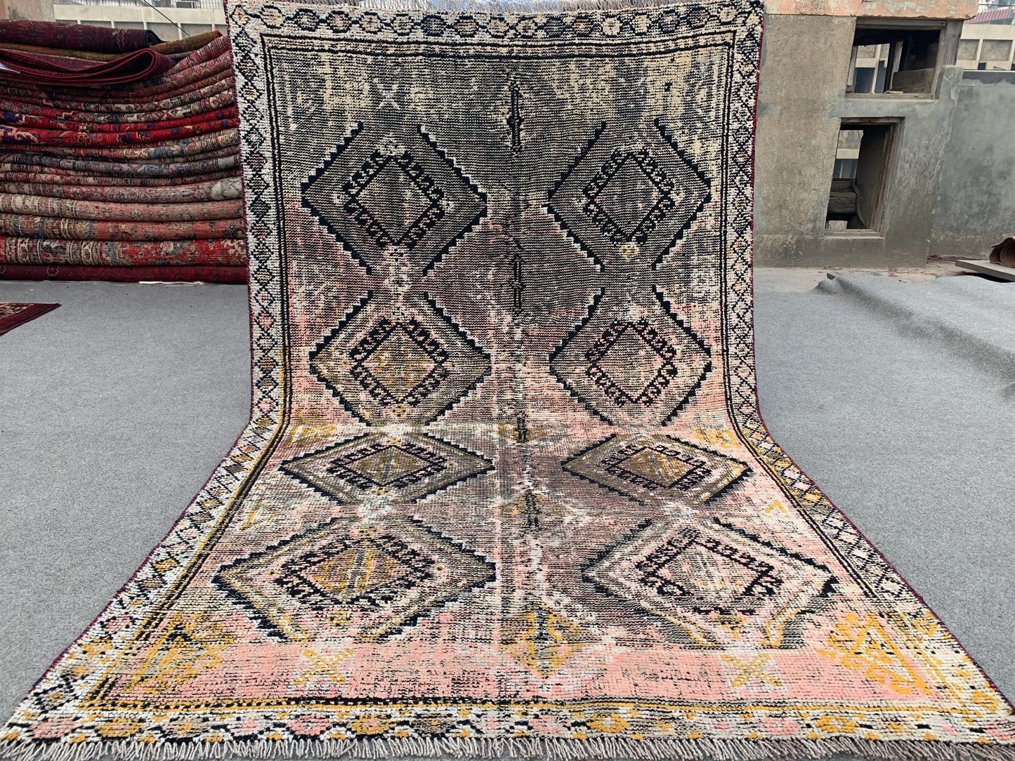 4x7 ft Afghan Handmade Wool Geometric Rug