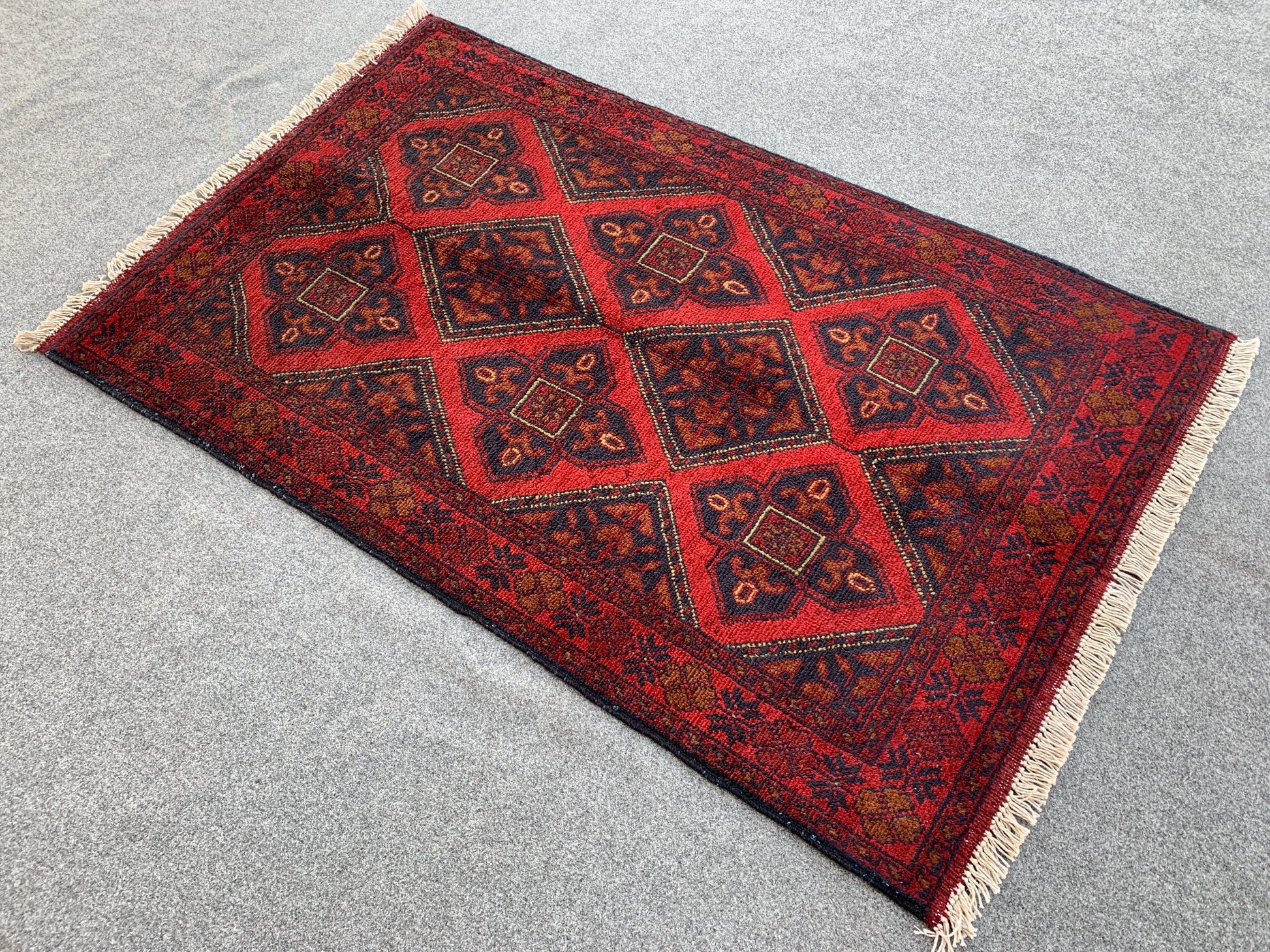 Vintage Bukhara Rug 3x4 ft Handmade Afghan Rug Khal Muhammadi design Geometric Rug Oriental Wool Area Rug Tribal Rug Bedroom Rug Kitchen Rug