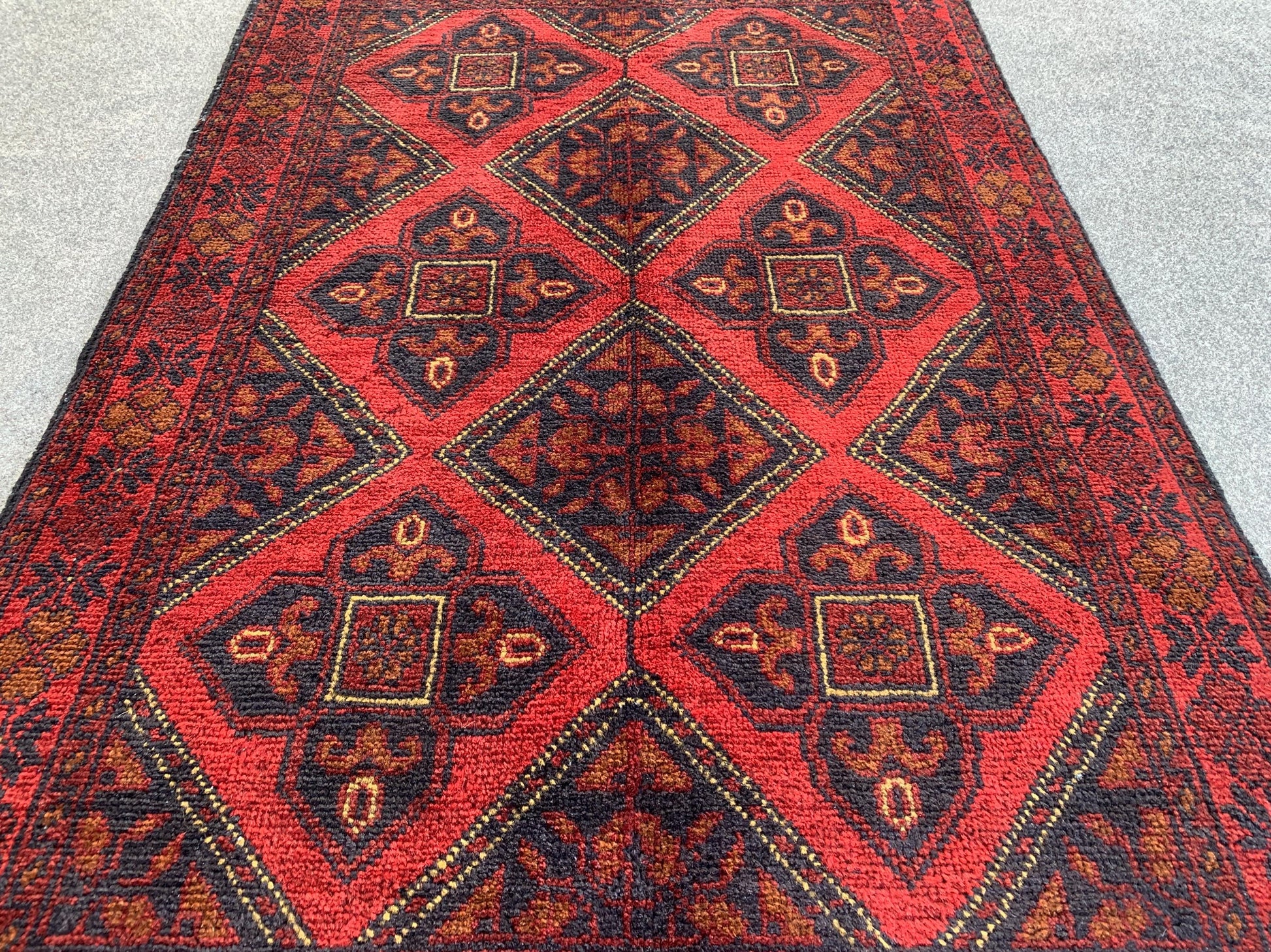 Vintage Bukhara Rug 3x4 ft Handmade Afghan Rug Khal Muhammadi design Geometric Rug Oriental Wool Area Rug Tribal Rug Bedroom Rug Kitchen Rug