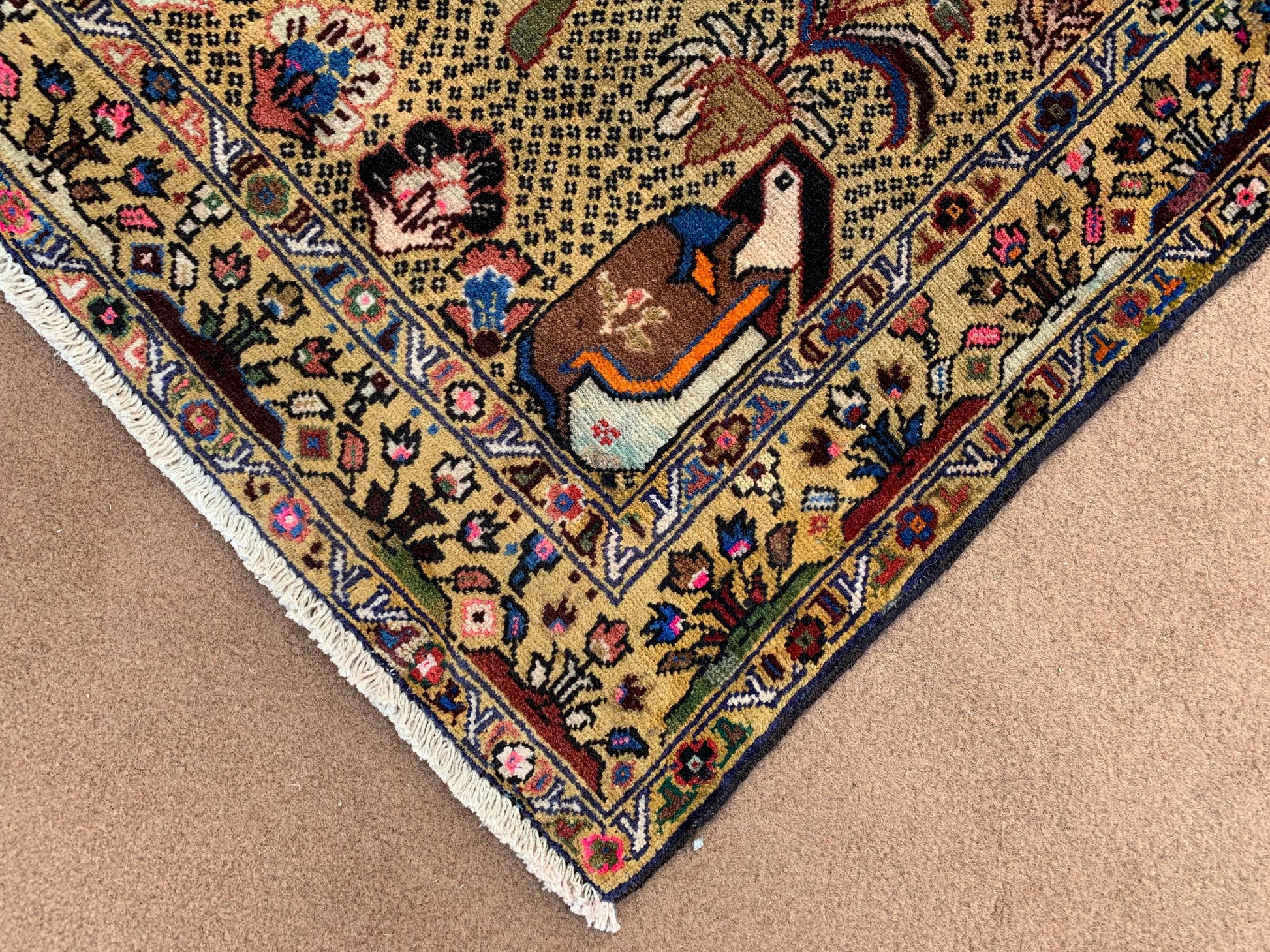 3x5 ft Pictorial Antique Rug 100% Handmade Afghan Rug, Herati Baluchi Rug, Vintage Pictorial Rug Oriental Wool Rug Bedroom Wall Hanging Rug.