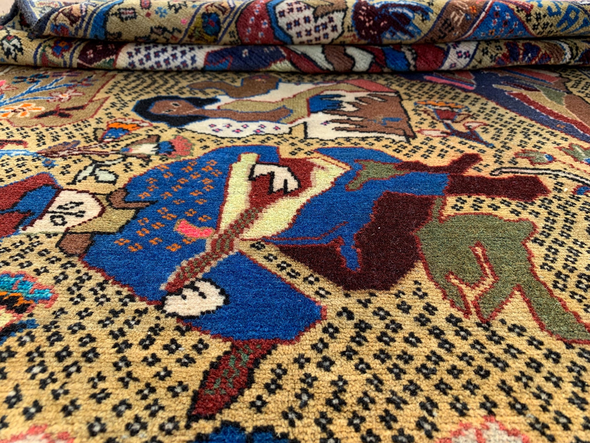3x5 ft Pictorial Antique Rug 100% Handmade Afghan Rug, Herati Baluchi Rug, Vintage Pictorial Rug Oriental Wool Rug Bedroom Wall Hanging Rug.