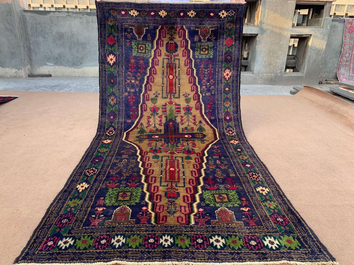 4x8 ft Vintage Geometric Rug Handmade Afghan Rug, Herati Baluchi Rug Tribal Wool Rug Oriental Floral Rug, Soft Pile Rug Hallway Bedroom Rug.