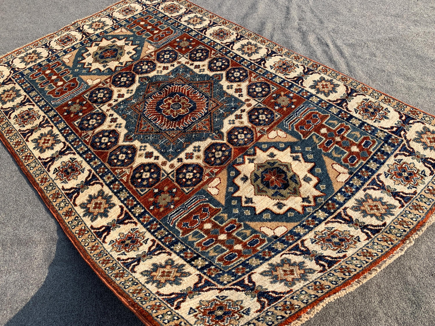 Afghan Handmade Rug, 4x6 ft Mamluk Geometric Rug, Traditional Turkmen Rug, Natural dyes Rug, Oriental Wool Rug, Living Room Rug Bedroom Rug.