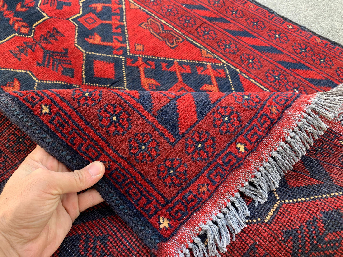 Red Vintage Bukhara Rug 3x4 ft Handmade Afghan Rug Khal Muhammadi design Geometric Rug Tribal Rug Oriental Wool Area Rug Bedroom Kitchen Rug