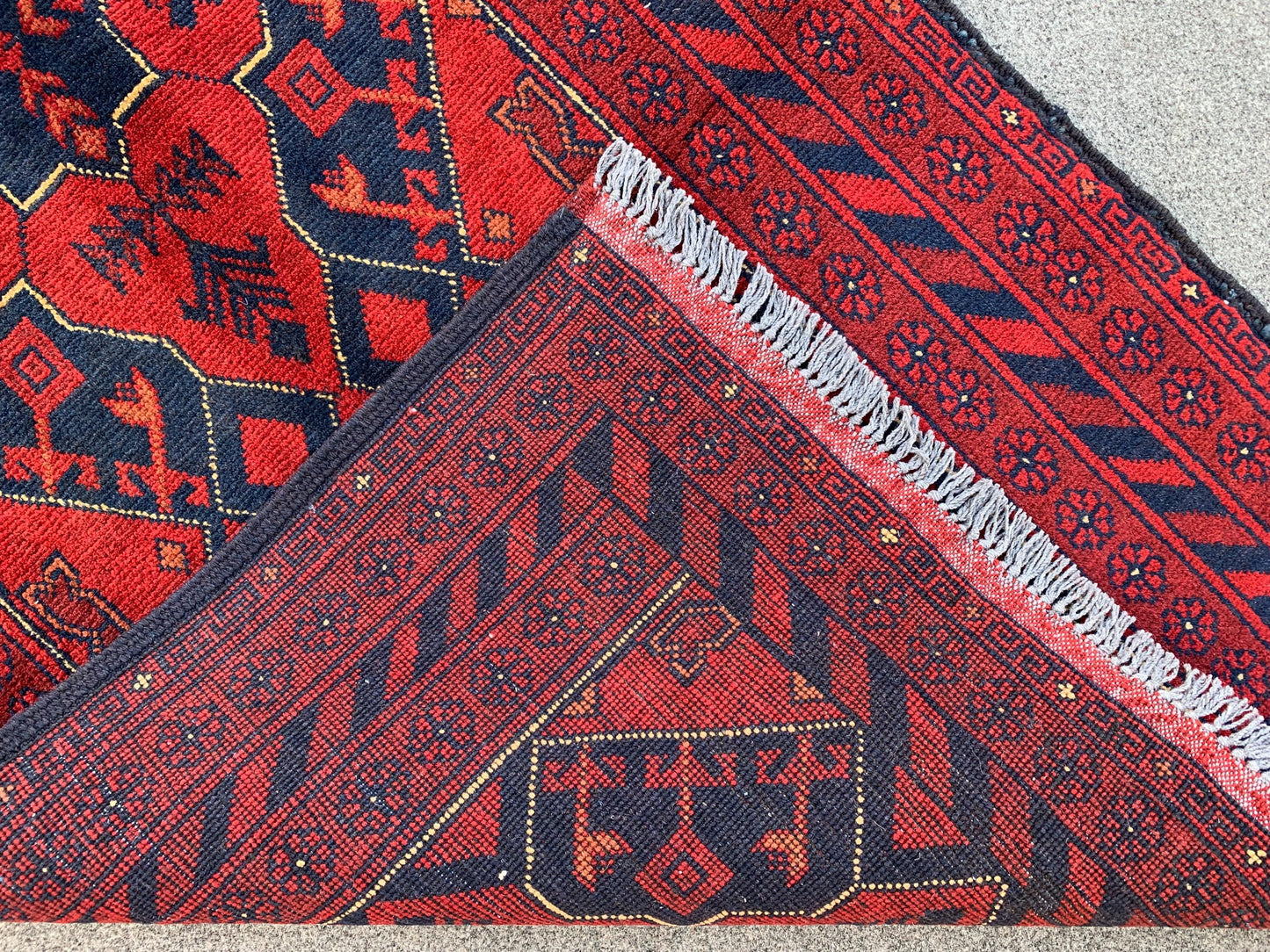 Red Vintage Bukhara Rug 3x4 ft Handmade Afghan Rug Khal Muhammadi design Geometric Rug Tribal Rug Oriental Wool Area Rug Bedroom Kitchen Rug