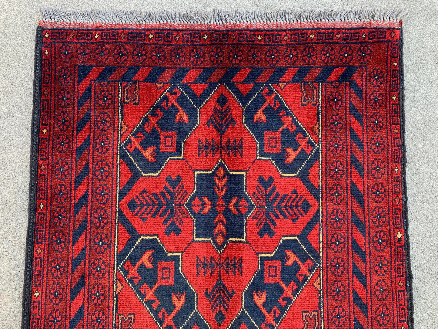 Red Vintage Bukhara Rug 3x4 ft Handmade Afghan Rug Khal Muhammadi design Geometric Rug Tribal Rug Oriental Wool Area Rug Bedroom Kitchen Rug