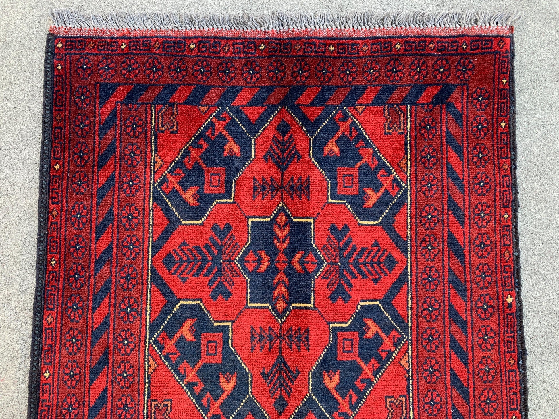 Red Vintage Bukhara Rug 3x4 ft Handmade Afghan Rug Khal Muhammadi design Geometric Rug Tribal Rug Oriental Wool Area Rug Bedroom Kitchen Rug